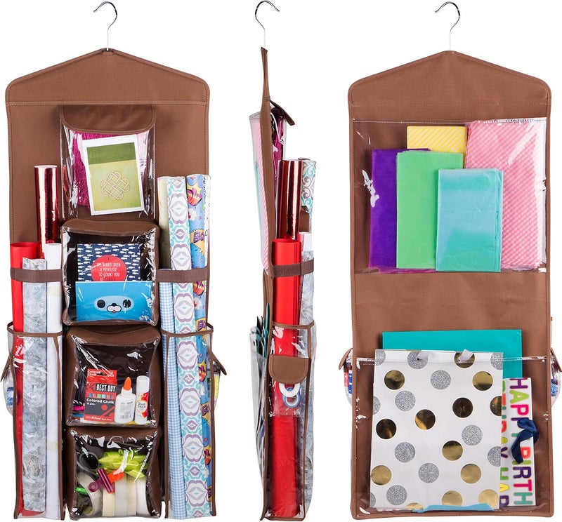 Regal Bazaar Double-Sided Hanging Gift Bag and Gift Wrap Organizer (Brown) - Image 1